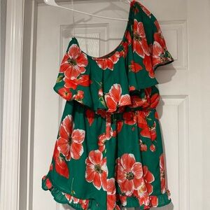 Pink Lily Green and Red Floral Romper!!